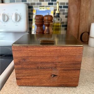 Wooden Recipe Box with Brass Lid